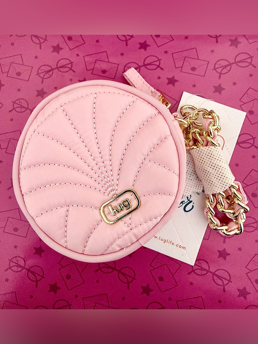 Wicked x Lug Ozwheel Circle Pouch & Metal Chain Wristlet (light pink coin purse)